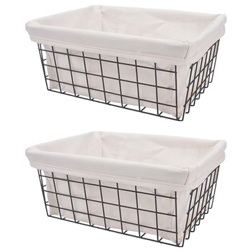 小麥購物 鐵藝帶襯布收納籃 L2138  黑色  28 x 22.5 x 11.5cm  2個