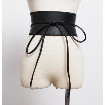 復古打結立體不規則雙圈系帶PU皮腰封女裝飾連衣裙簡約百搭寬腰帶