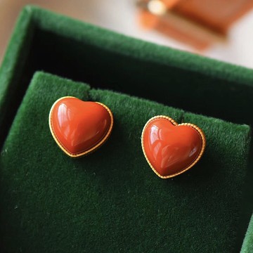 【墜享】天然南紅瑪瑙耳釘女愛心S925純銀心心相印耳環飾個性耳墜