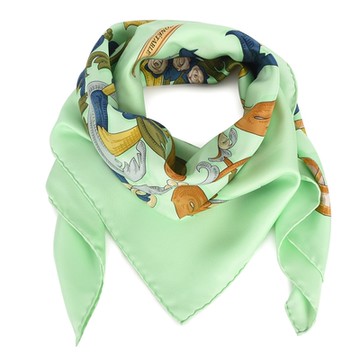 Hermes Le Mors A La Conetable花叢交織纏繞金屬方形絲巾-蘇打綠