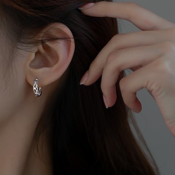 925純銀圈圈耳環女年新款潮夏季耳圈耳扣小眾設計高級感耳飾