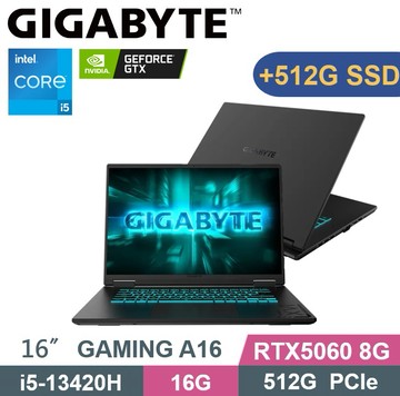 GIGABYTE 技嘉 GAMING A16 CVHH3TW893SH 黑 (i5-13420H/16GB/512G+512G/RTX5060 8G/W11) 特仕款