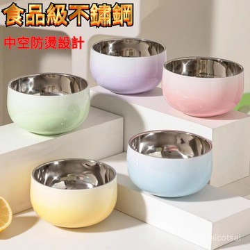 304不銹鋼漸變兒童飯碗耐摔加厚雙層防燙食品級硅膠吸盤 新款漸變不鏽鋼飯碗湯碗 加厚  防燙圓形兒童碗