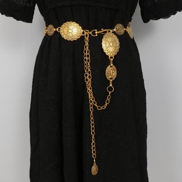 2022新款歐美復古橢圓扣花紋金屬腰鏈時尚百搭潮流顯瘦腰帶女士酷