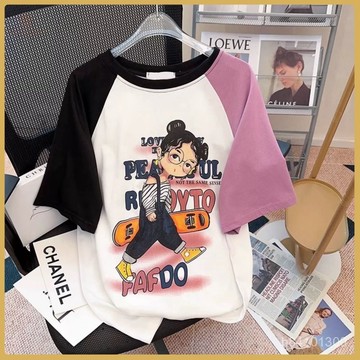 爆款熱推💖全臺免運 【1928人好評】美式女童插肩短袖T恤夏季100%純棉寬鬆撞色印花半袖上衣中大童潮 0OVO