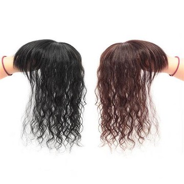 【米蘭精品】真髮髮片補髮塊-捲髮空氣瀏海遞針分縫女假髮2色74jg21