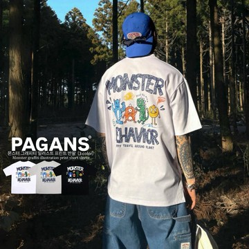 【PAGANS STORE】韓國 怪獸 塗鴉 插畫 卡通 涼感面料 印花 標語 短袖 短Tee