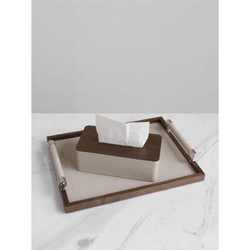 梵其簡約現代胡桃木長方形托盤擺件樣板間客廳玄關餐廳桌面紙巾盒