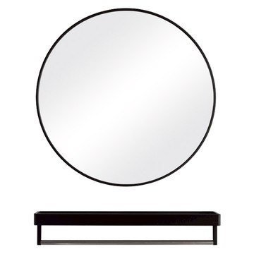 北歐簡約太空鋁浴室圓鏡 + 置物架 40cm  黑色