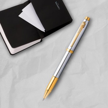 【SHEAFFER】100系列亮鉻金鋼珠筆+A6筆記本禮盒 免費刻字