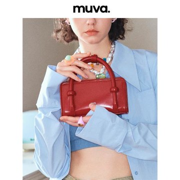 muva小包包斜挎手機包紅色 ins精致女包2023新款真皮手提包小方包