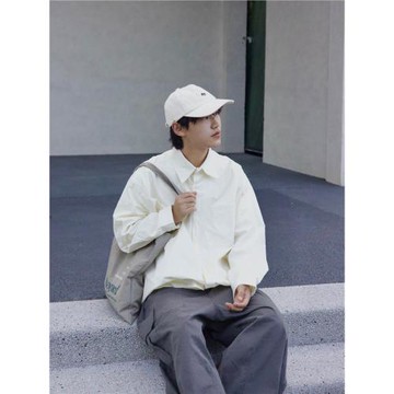 FANGKONG原創日系基礎純色復古工裝長袖襯衫男女秋季寬松百搭襯衣