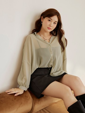 多色微透膚雪紡寬版襯衫