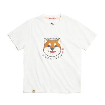 江戶勝 日系 男裝 勝太郎笑臉短袖T恤(米白色)#上衣#勝太郎