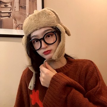 麂皮絨雷鋒女韓版可愛百搭冬天防寒保暖護耳滑雪帽時尚加絨飛行帽1入