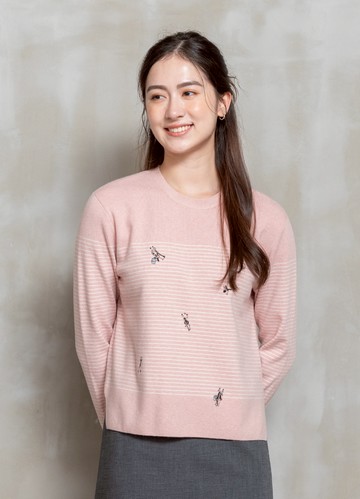 柔漾微甜刺繡條紋針織衫