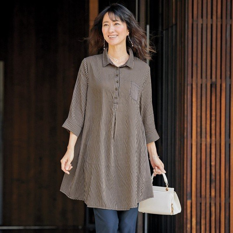 ブラウス トップス レディース 春 夏 チェックフレアーロングブラウス 50代 60代 70代 80代 ミセスファッション シニアファッション 服 通販 Lineポイント最大0 5 Get Lineショッピング