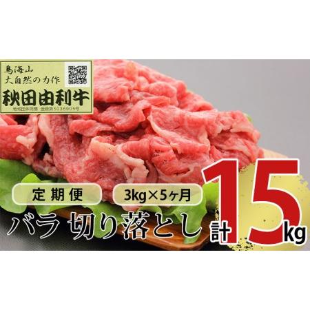 ふるさと納税 《定期便》5ヶ月連続 秋田由利牛 バラ切り落とし 3kg（1kg×3パック） 秋田県にかほ市