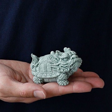 星選⭐國風青砂石雕刻招財龍龜桌面擺件創意客廳書房茶室魚缸造景裝飾品