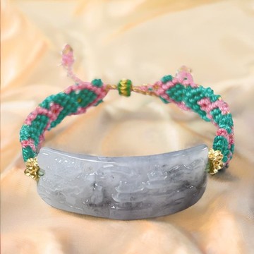 冰烏雞翡翠山水牌編織手鍊 | 天然緬甸玉翡翠A貨 | 送禮