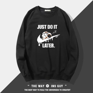 宇航印花美式街頭春季圓領衛衣男寬松百搭無帽上衣春秋款加絨外套