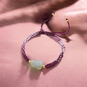 【招財神獸】冰種翡翠貔貅編織手鍊| 天然緬甸玉翡翠A貨| 送禮