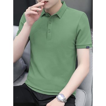 夏季短袖t恤男裝純色綠色針織翻領polo衫保羅商務休閑上衣服半袖