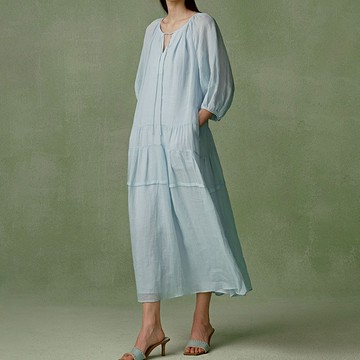 【巴黎精品】現貨+預購 女洋裝連身長裙大尺碼長裙連衣裙A字裙休閒大碼女裝-七分袖亞麻寬鬆女裙子2色a1gq27