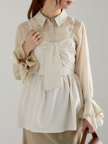 氣質蝴蝶結抓褶裙襬設計吊帶背心(0F000570910) - Te chichi