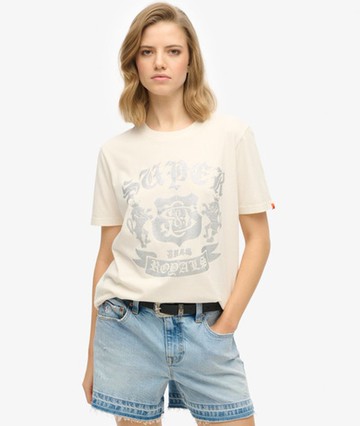 Superdry Women's Embellished Varsity Relaxed T-shirt Cream Size: 4