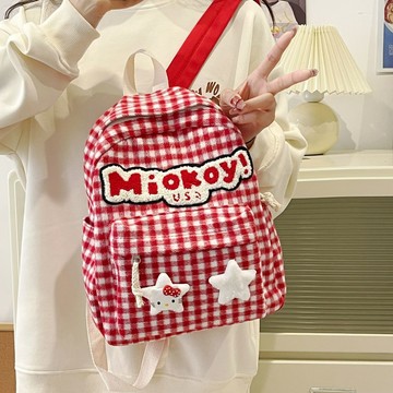 Bag House👜 【學院風設計】複古紅格子雙肩包學院風ins輕便兒童雙肩包中小學生可愛少女背包後背包 書包