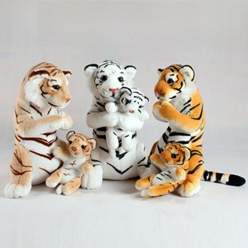 可愛仿真母子虎毛絨玩具啟蒙可愛黃白大小老虎寶寶玩偶拍照禮物