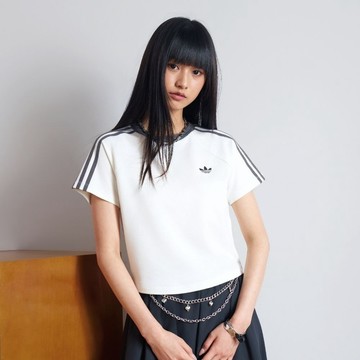 【Sharkhead】現貨 Adidas 短袖 短版 針織 華夫格 滾邊 三葉草 布標 寬鬆 落肩 三線 KY8479