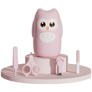 SC優選 嬰兒指甲剪護理用品 貓頭鷹 嬰兒專用 4件套裝  淺粉色  1組