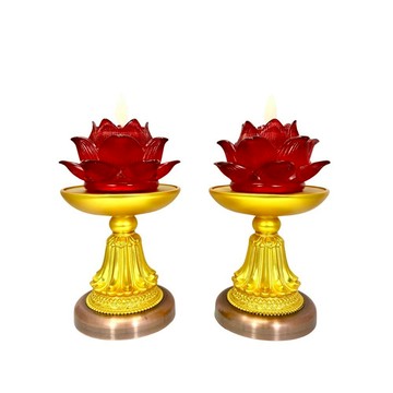 【新韻傳音】小蓮華蓮花燈搭大鋅合金底座 -祈願心燈(一對) 蓮花蠟燭燈  拜拜供神 祈福 電子蠟燭 神明桌 D351C