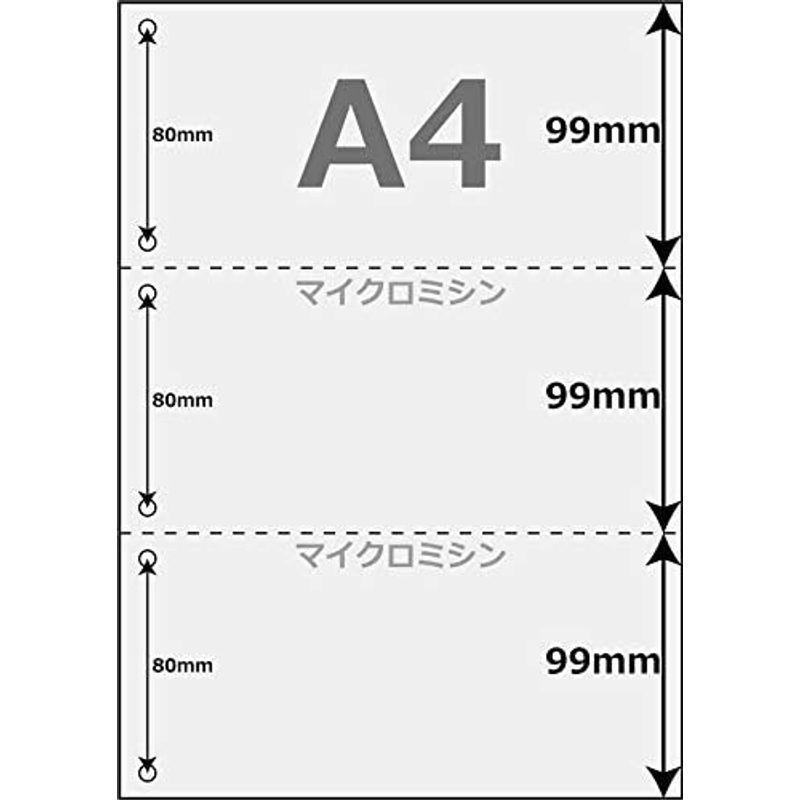 プリンタ帳票用紙 500枚 3分割 （ マイクロミシン目 ヨコ２本 ） ファイル穴６個付 A4サイズ