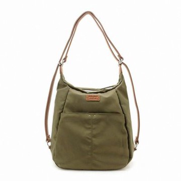 FIRANO-皮標LOGO尼龍手提/肩斜背包(卡其綠)中