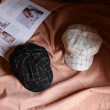 小香chic金絲格紋八角帽新款報童帽子女秋天韓版百搭帽子蓓蕾帽潮1入