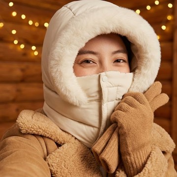 【梨花HaNA】極地漫步．機能羽絨連帽圍脖 (三合一防寒)