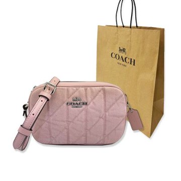 COACH 新款jamie絎縫菱格紋斜背包/相機包附紙袋(小款-粉紫)