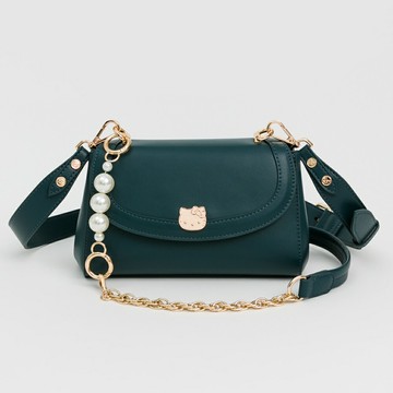 Kitty系列 - Arnold Palmer - 翻蓋斜背包/附寬背帶與鍊條珍珠背帶 Pleasing系列 - 藍綠色