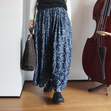 牛仔白色花紋印花 中性 大闊形百搭舒適寬鬆裙褲 闊腿寬褲