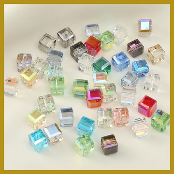（50個/包）水晶渡彩方塊珠 立方體玻璃珠 DIY手工飾品方珠散珠 串珠 串珠材料 串珠材料包 珠珠材料 手串材料