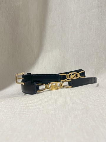 Celine稀有黑色皮帶金色馬車皮帶腰帶 日本中古Vintage