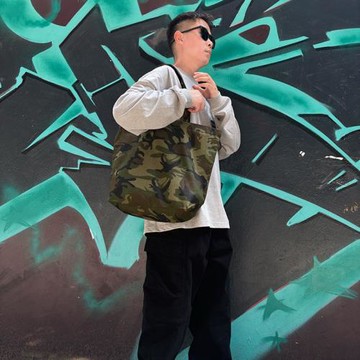 本色迷彩無logo通勤托特單肩帆布包出街休閑旅行健身環保袋