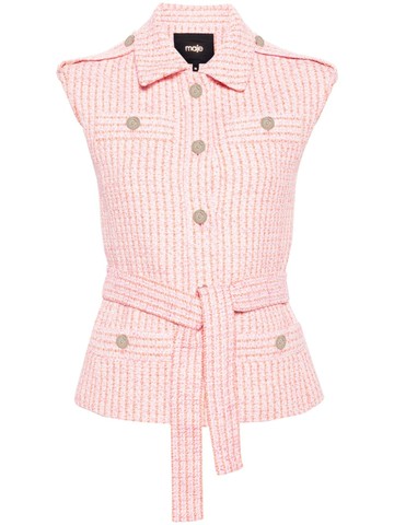 Maje - belted tweed waistcoat - women - Polyester/Cotton/Acrylic/Polyamide/other fibers/Metallic Fibre/Viscose - 34 - Pink