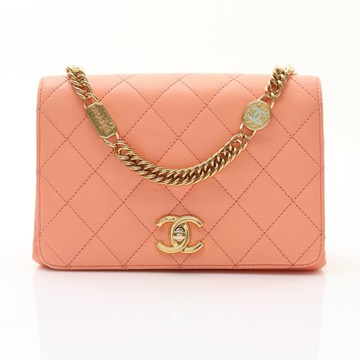 CHANEL 香奈兒 鍊帶 肩背包 粉橘色 菱格紋 羊皮 AS3751 金扣 【二手名牌BRAND OFF】
