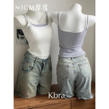 Kbra假兩件撞色吊帶背心女2025新款夏季薄款可外穿帶胸墊內搭上衣