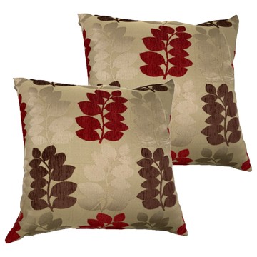 J&N 絨葉緹花 聚酯纖維方形抱枕 2入組  45 x 45cm  紅色