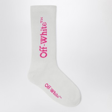 White socks with pink logo